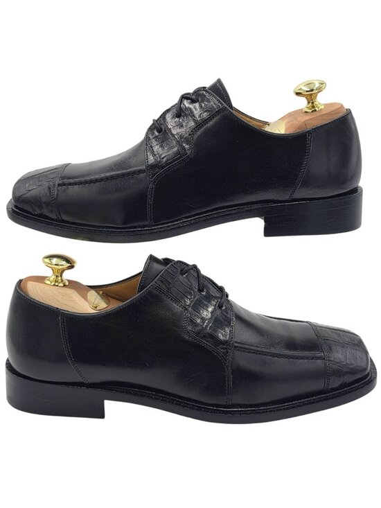 NEW Vintage Belvedere Black Exotic Crocodile Italy Dress Shoes 7.5M Square Toe